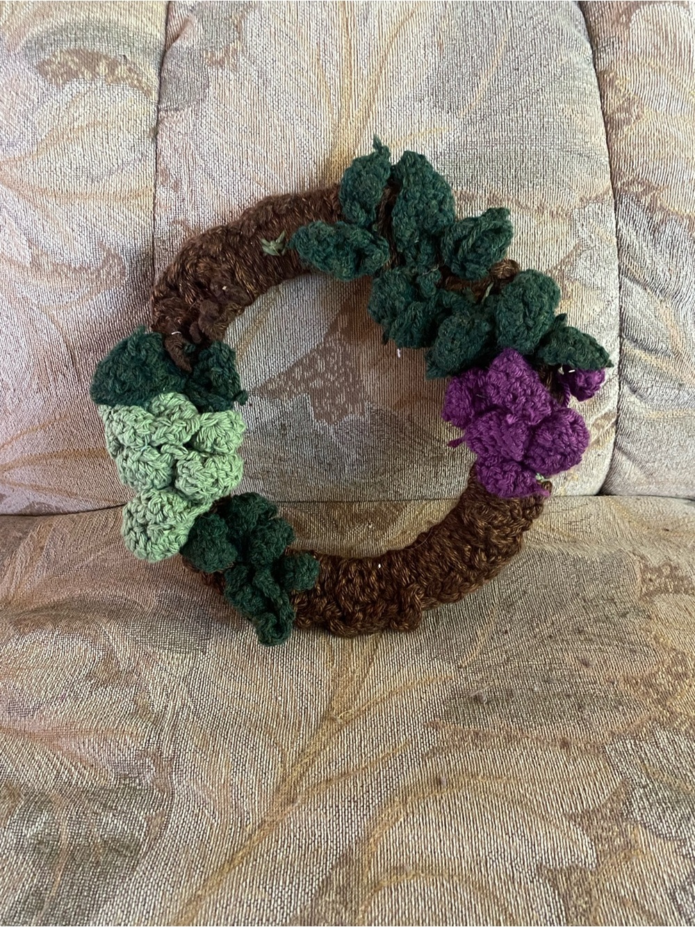 Handmade Crochet Tuscan grape Wreath - Green and Purpleu